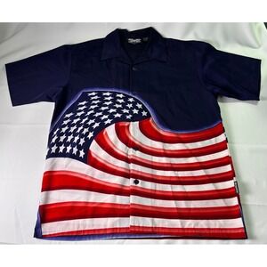 Dragonfly American Flag Patriotic Button Up Shirt Patriotic Mens Size Large VTG‎
